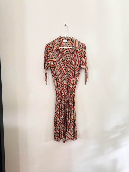 Noisy may Dresses & Skirts - Noisy May Multi-Stripe Wrap Midi Dress in Red, Yellow & Blue
